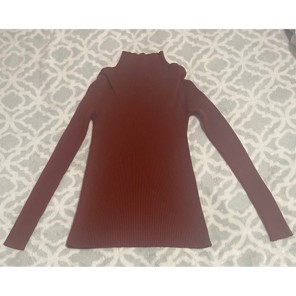 Nine West Womens Rust Brown Mock Neck Ribbed Knit Long Sleeve Sweater XS